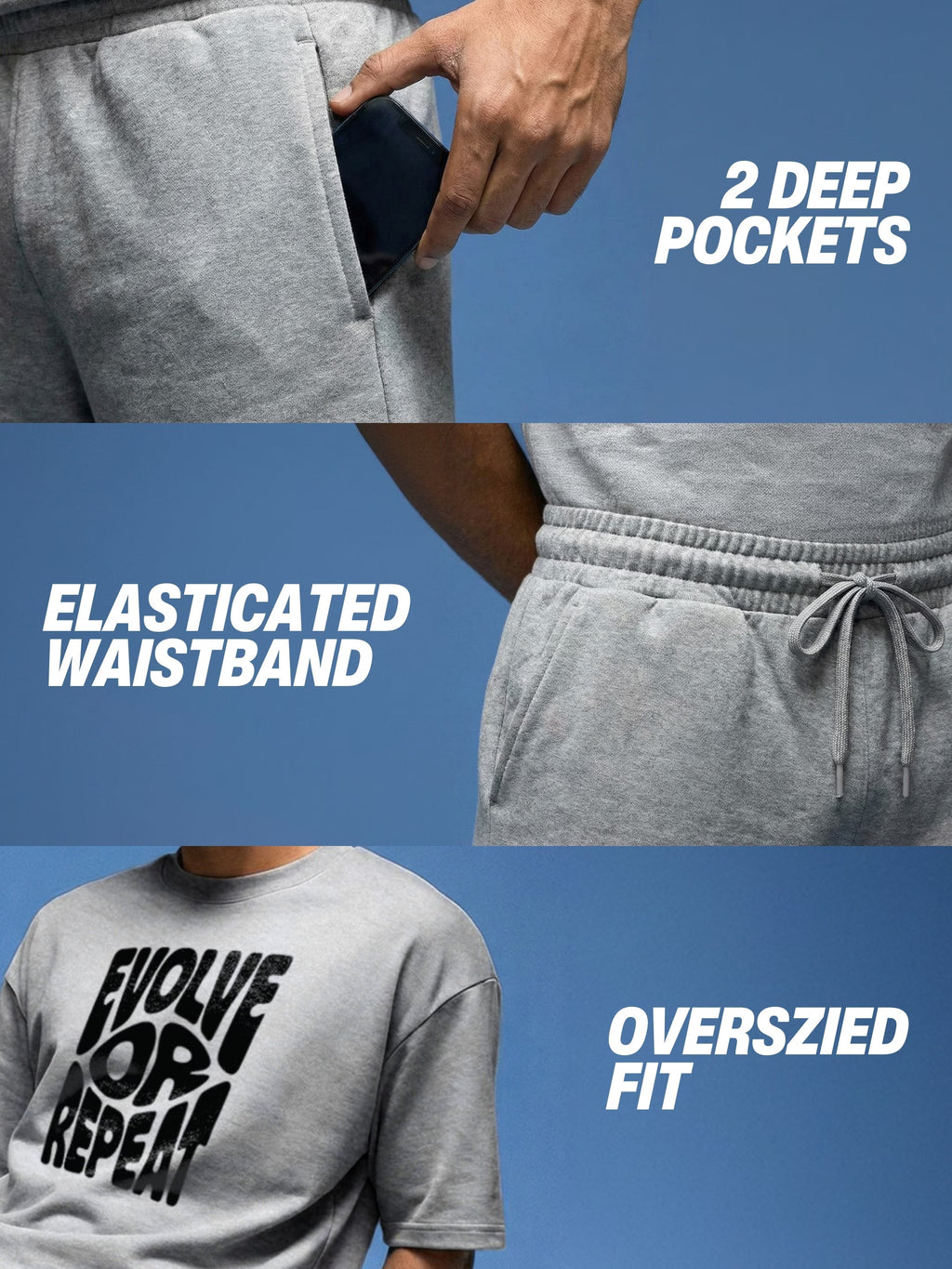Evolve Or Repeat Cotton Men's Oversized Coord Sets