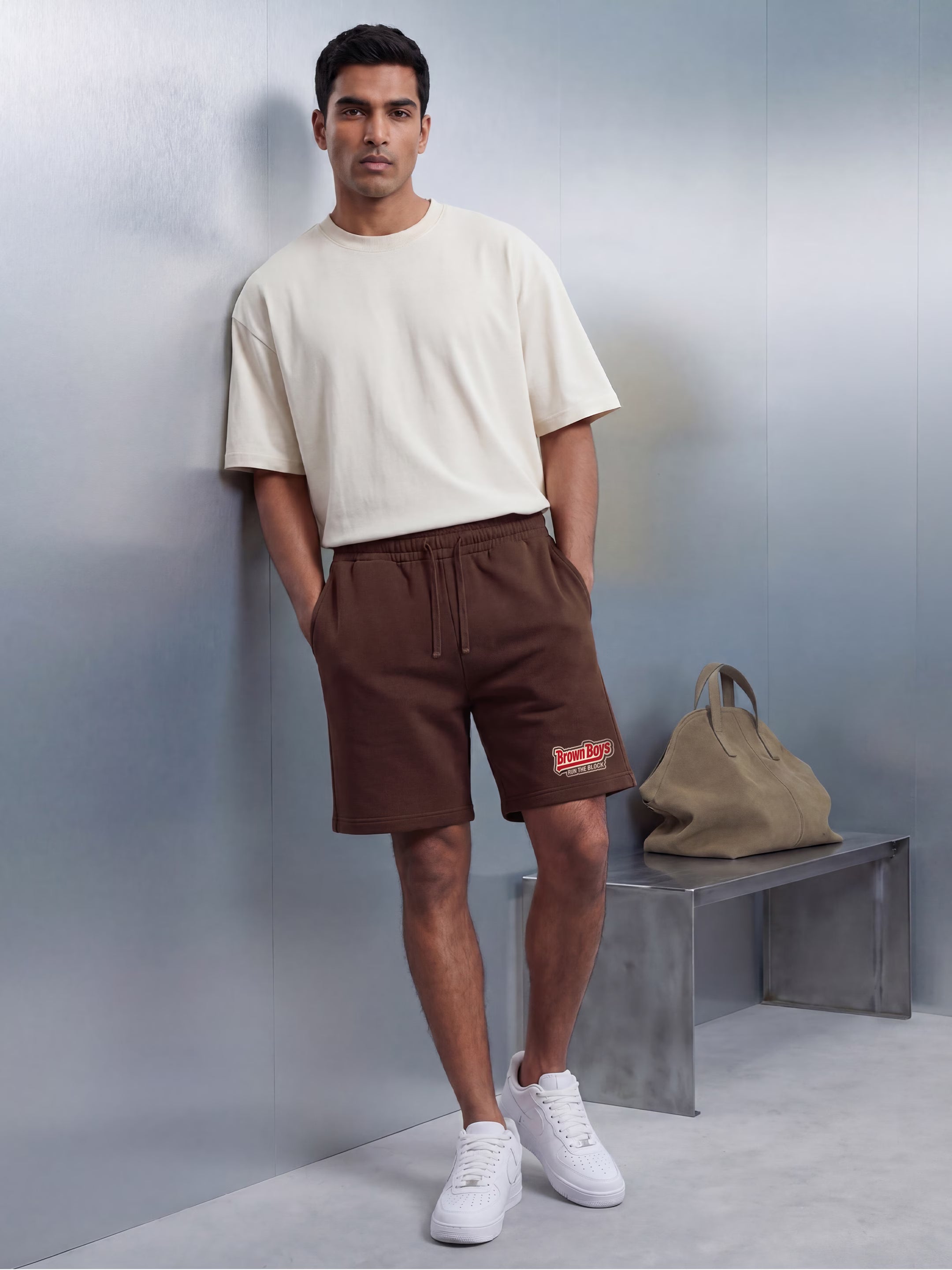 Brown Boys Cotton Mens Shorts
