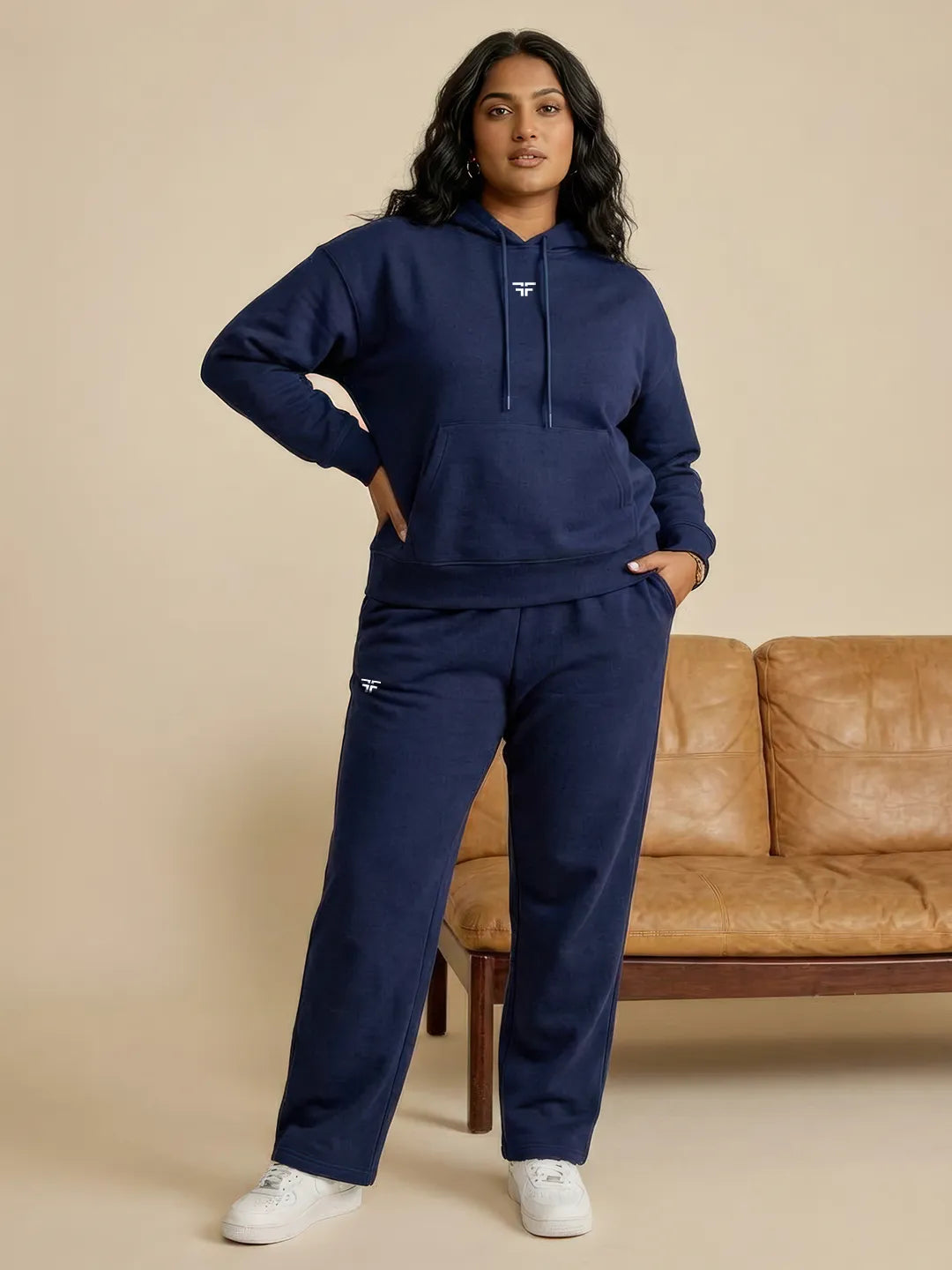 Navy Blue Straight Thermal Co-ord Set (Hoodie & Straight Fit Tracks Combo)