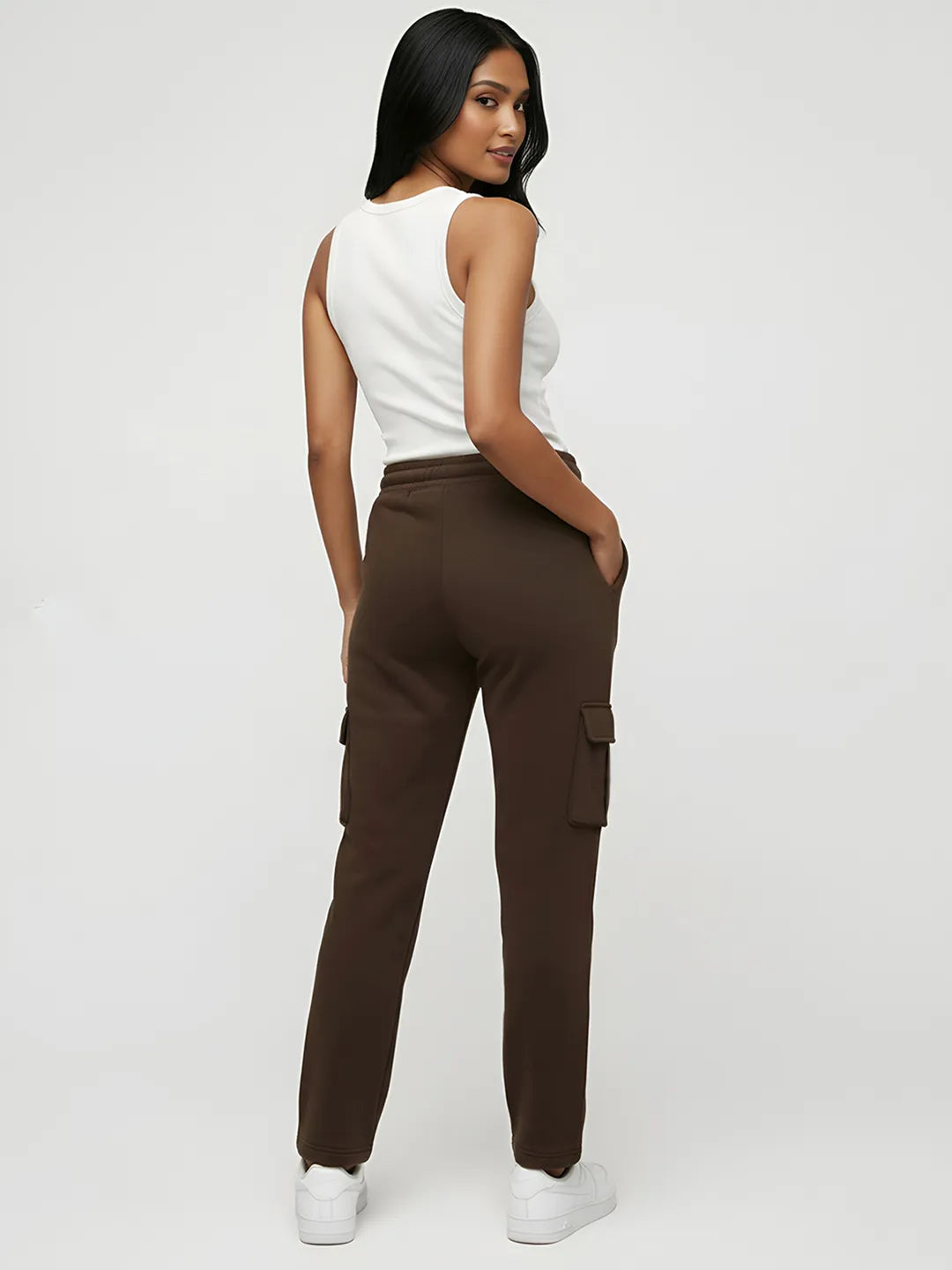 Womens Coffee Brown Cargo Joggers w/ 4 Pockets