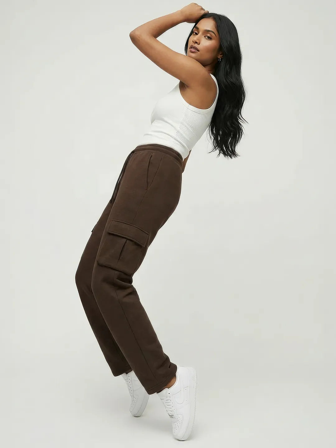 Womens Coffee Brown Cargo Joggers w/ 4 Pockets