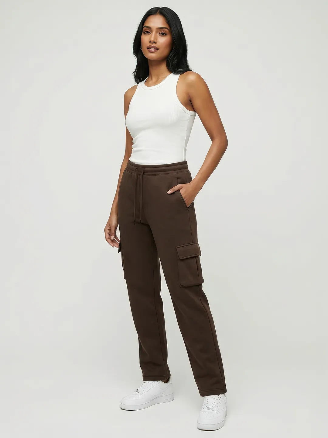 Womens Coffee Brown Cargo Joggers w/ 4 Pockets