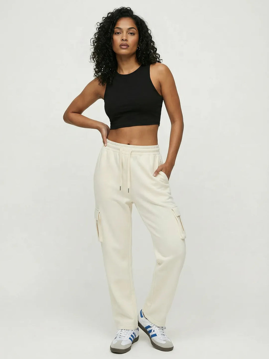 Womens Cream Cargo Cargo Joggers w/ 4 Pockets