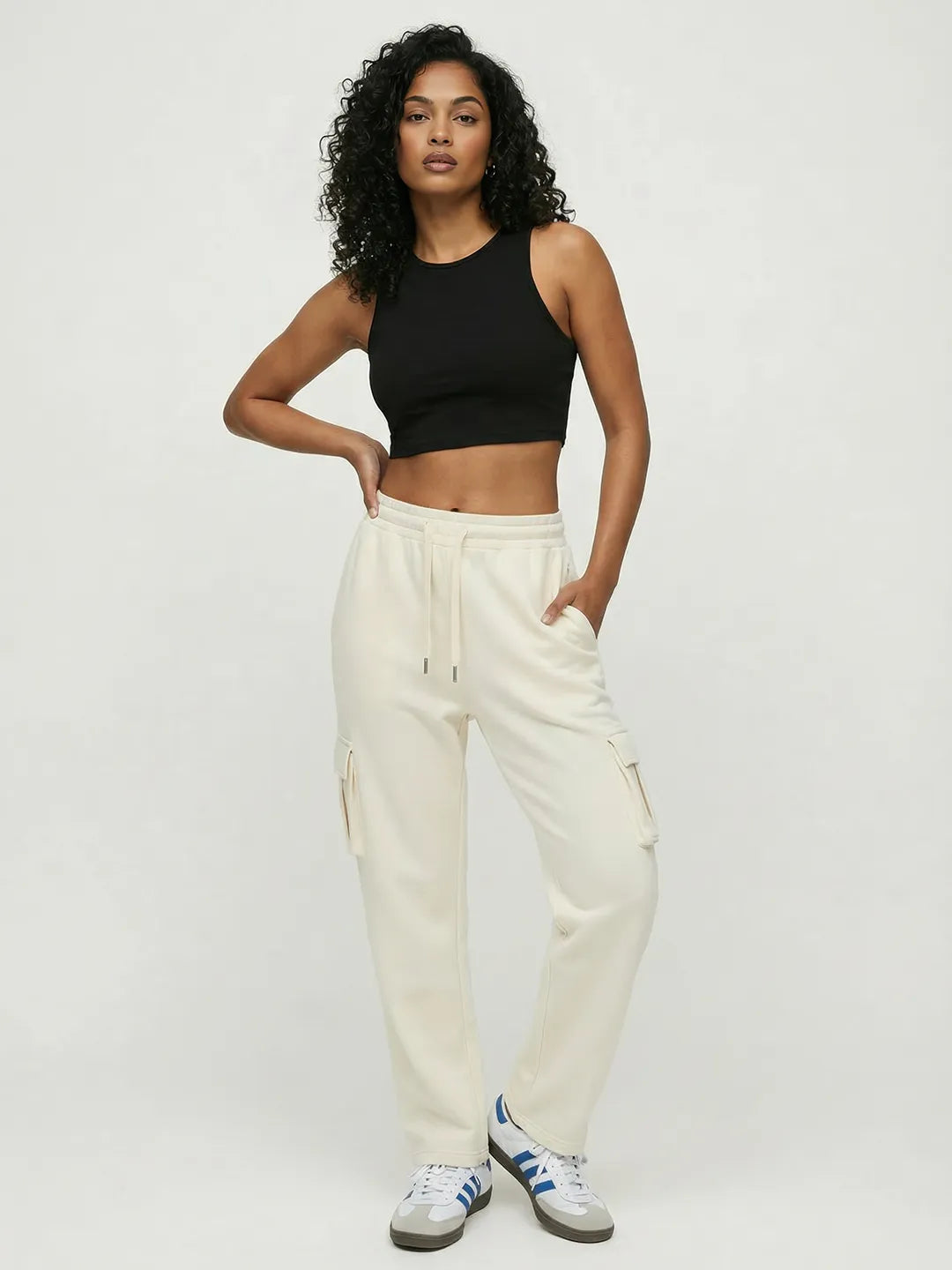 Womens Cream Cargo Cargo Joggers w/ 4 Pockets