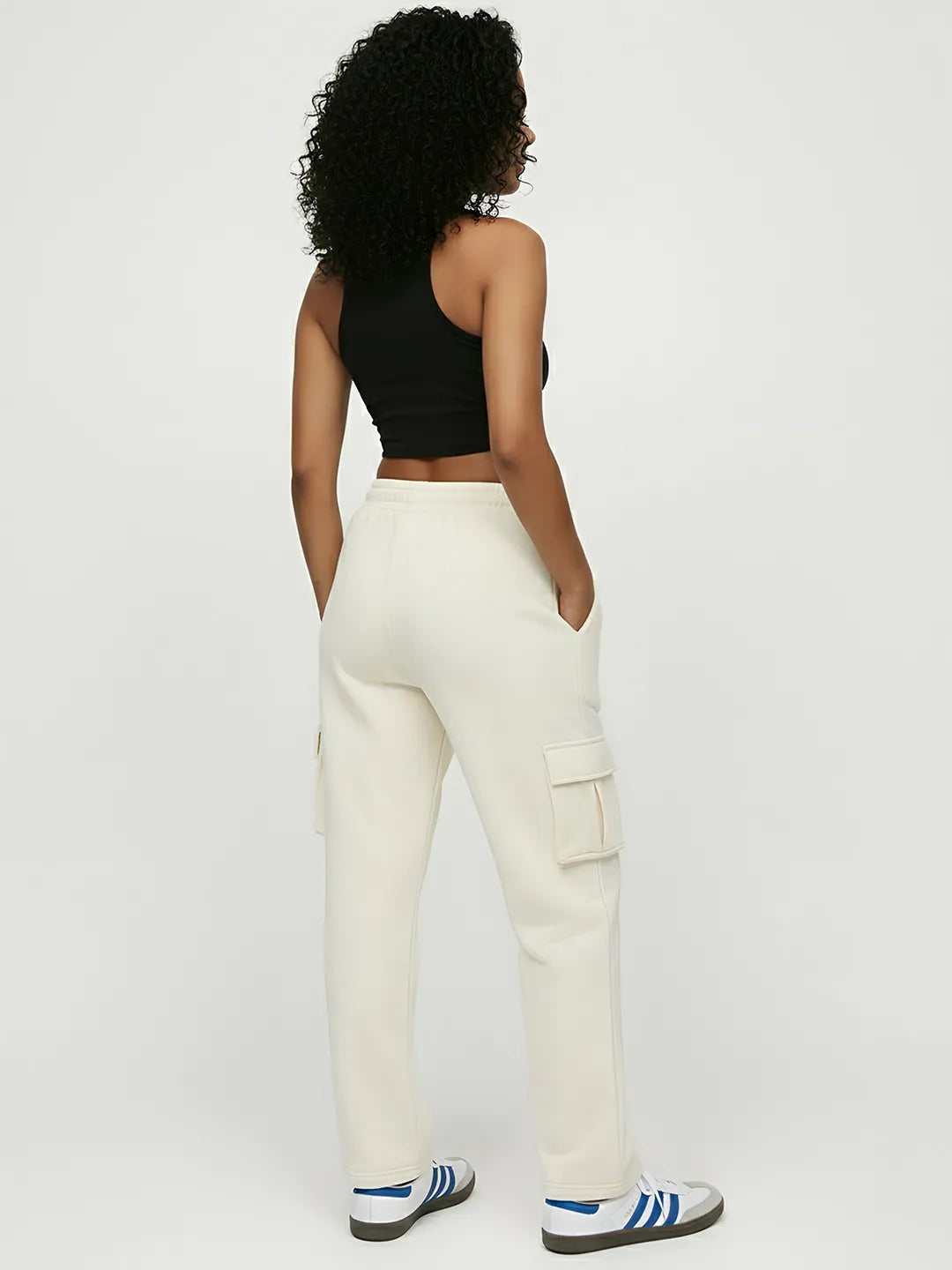 Womens Cream Cargo Cargo Joggers w/ 4 Pockets