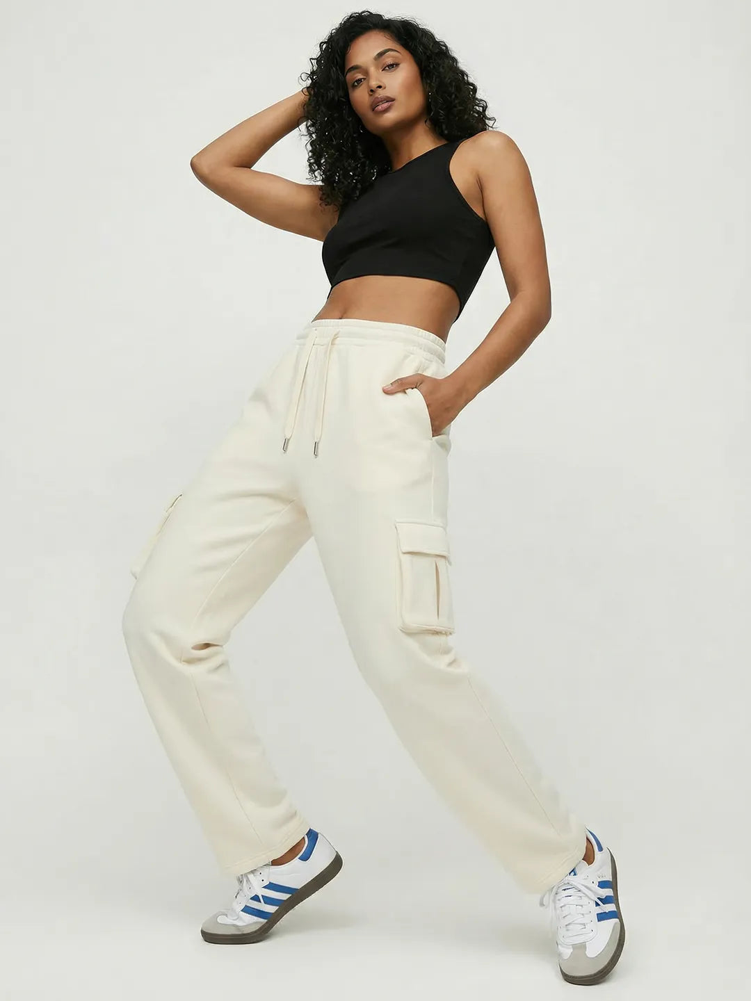 Womens Cream Cargo Cargo Joggers w/ 4 Pockets
