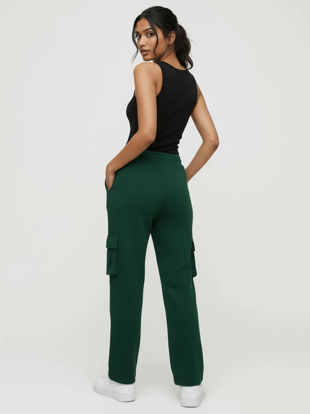 Womens Forest Green Cargo Joggers w/ 4 Pockets