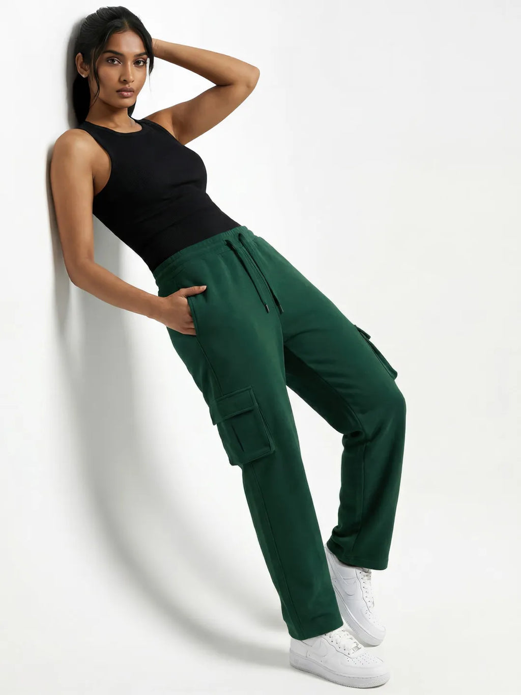 Womens Forest Green Cargo Joggers w/ 4 Pockets