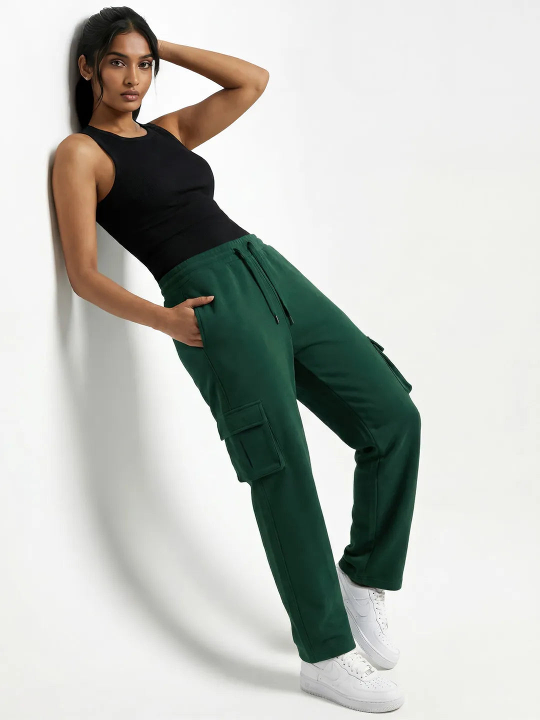 Womens Forest Green Cargo Joggers w/ 4 Pockets